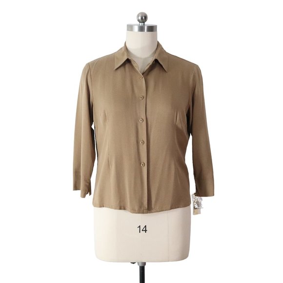 NWT pendleton tan tencel lyocell button up shirt L large womens blouse top NEW - Picture 3 of 11